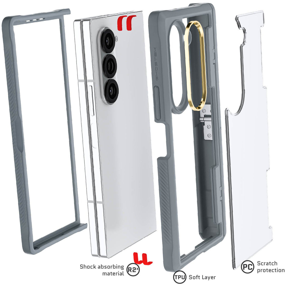 Samsung Galaxy Fold 6 Protective Phone Case Gray Clear