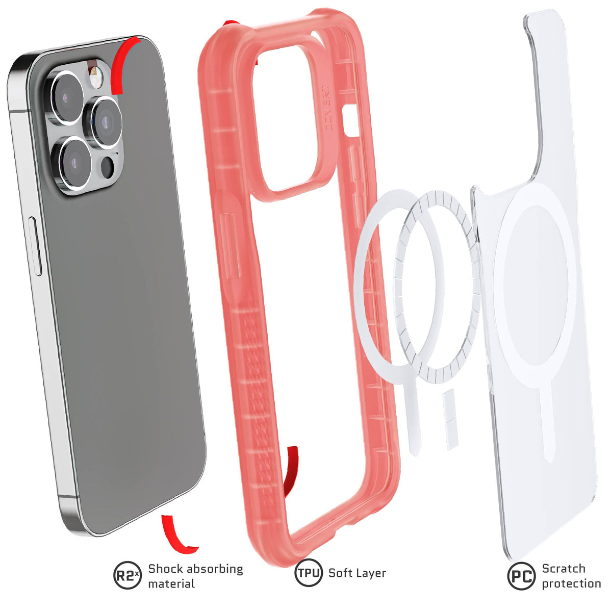 Pink Apple iPhone 14 Pro Phone Case Clear MagSafe