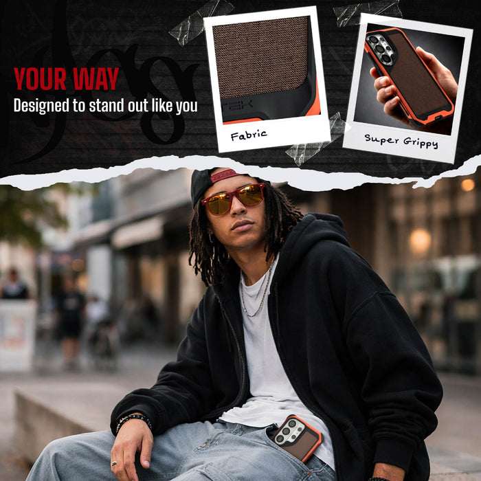 Galaxy S26 Ultra Case Clear Metal MagSafe Orange Fabric