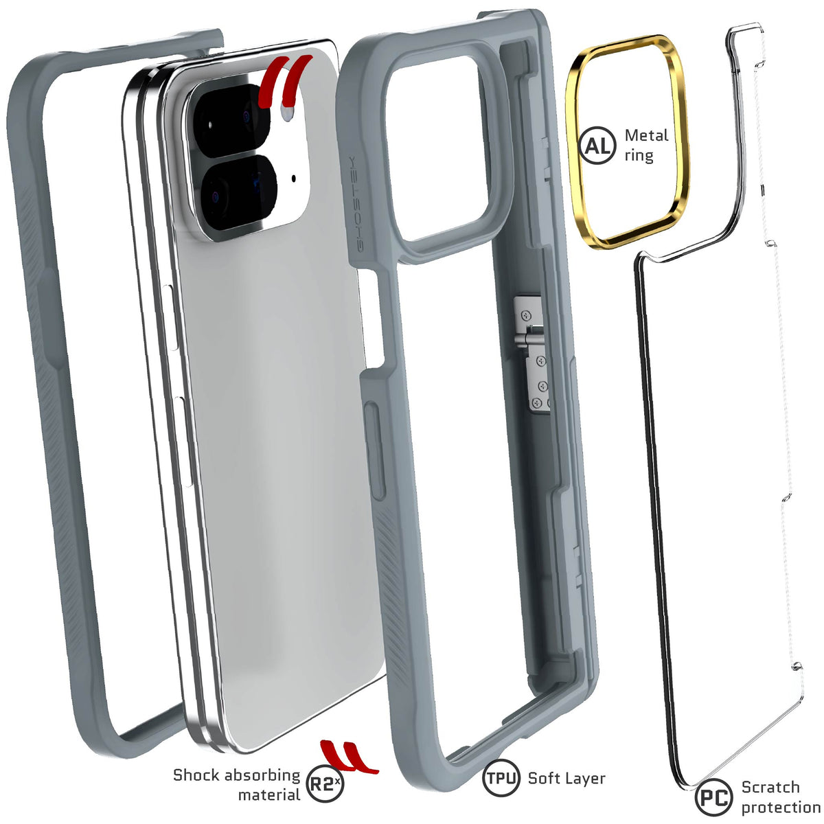 Pixel 10 Pro Fold Case Gray Clear Protective Phone Cover