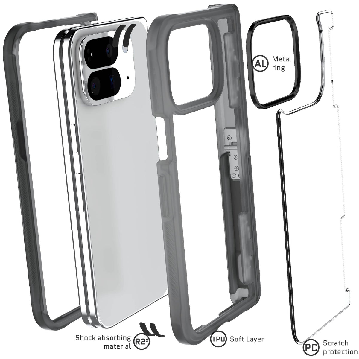 Pixel 10 Pro Fold Case Smoke Matte Clear Protective Phone Cover Kickstand Hinge Protection