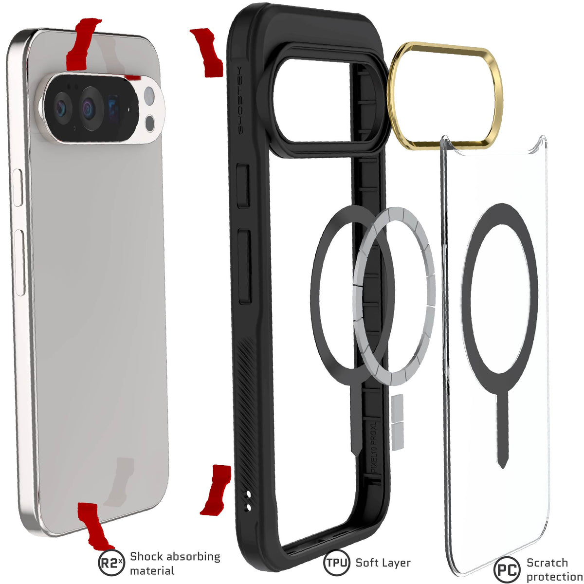 Pixel 10 Pro XL Case Black MagSafe Magnetic Clear Protective Phone Cover