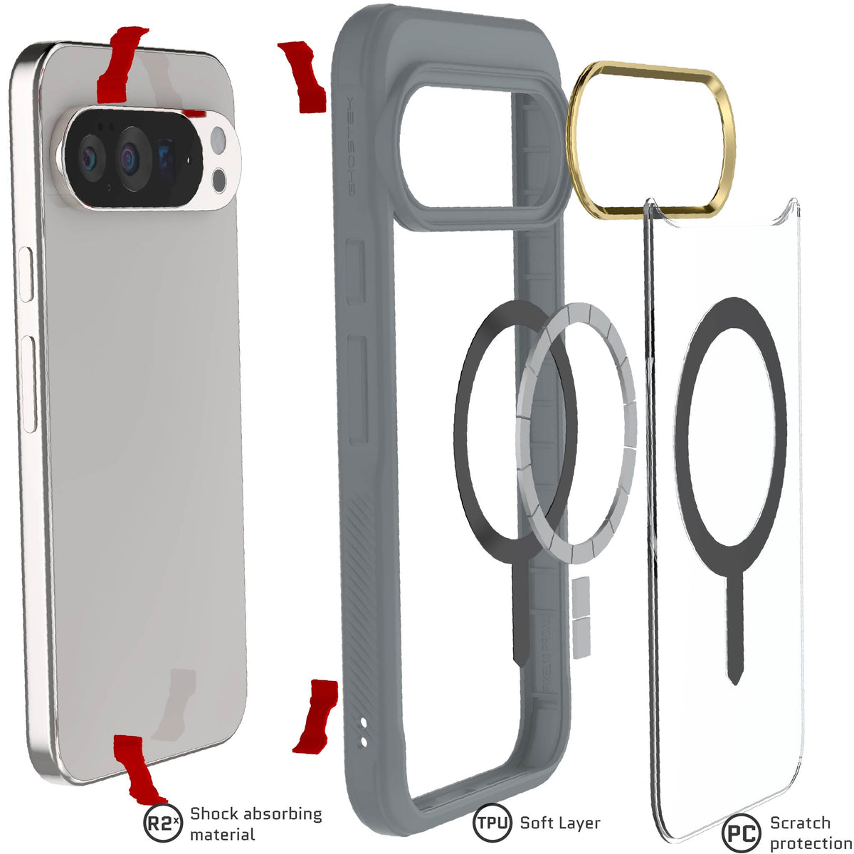 Pixel 10 Pro XL Case Grey MagSafe Clear Protective Phone Cover Magnetic