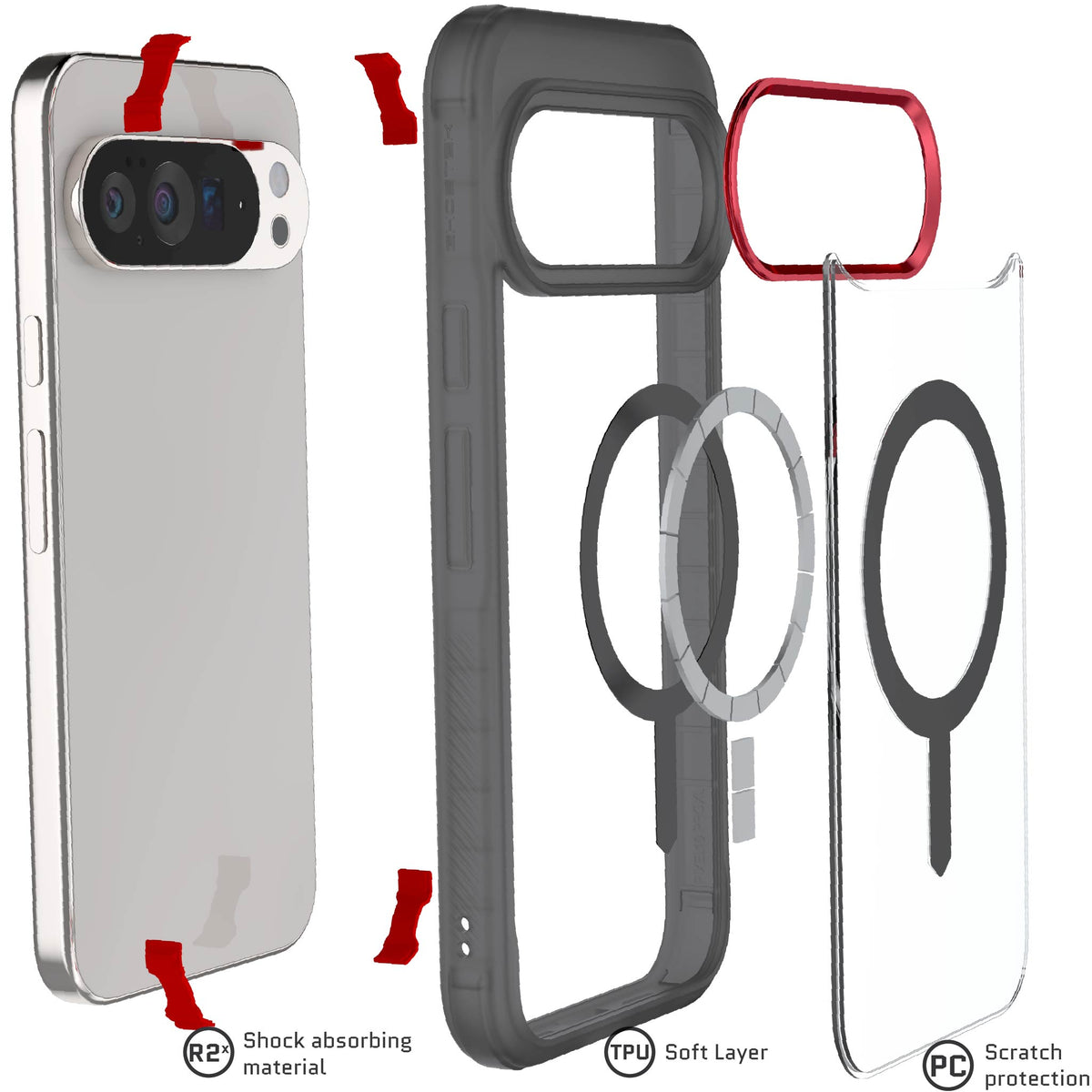 Google Pixel 10 Pro XL Clear Case Smoke MagSafe Magnetic Protective Phone Cover
