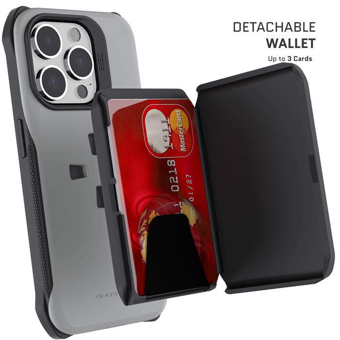 iPhone 15 Pro Wallet Case Gray Magnetic Card Holder