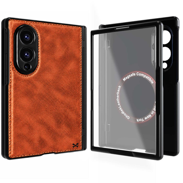 Samsung Galaxy Z Fold 8 Case Leather Brown MagSafe Magnetic Hinge Cover