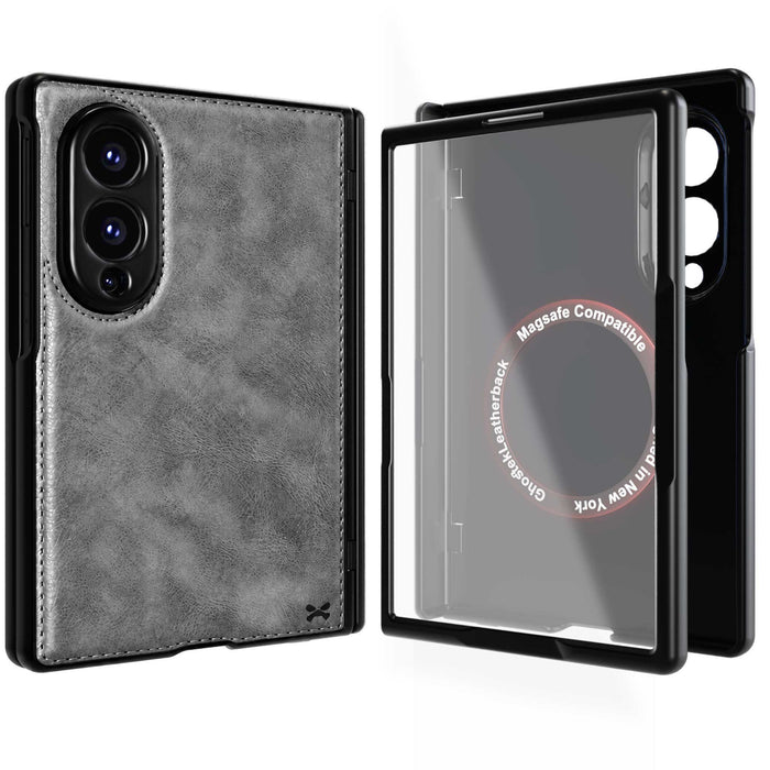 Samsung Galaxy Z Fold 8 Case Leather Gray MagSafe Magnetic Hinge Cover