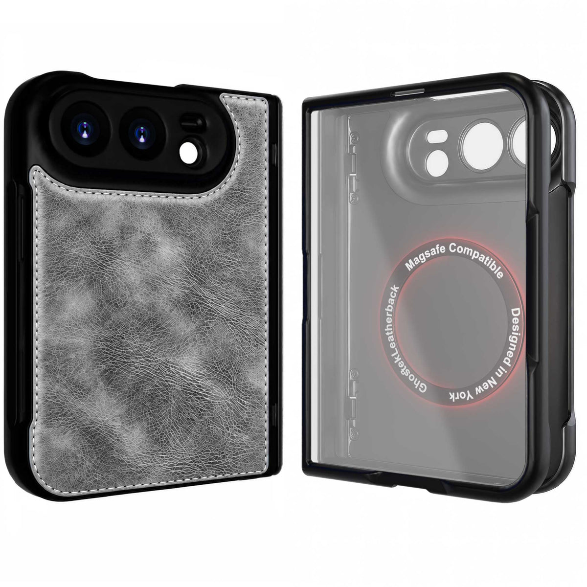 iPhone Duo Gray Leather Case with Screen Protector and MagSafe Magnetic Phone Cover