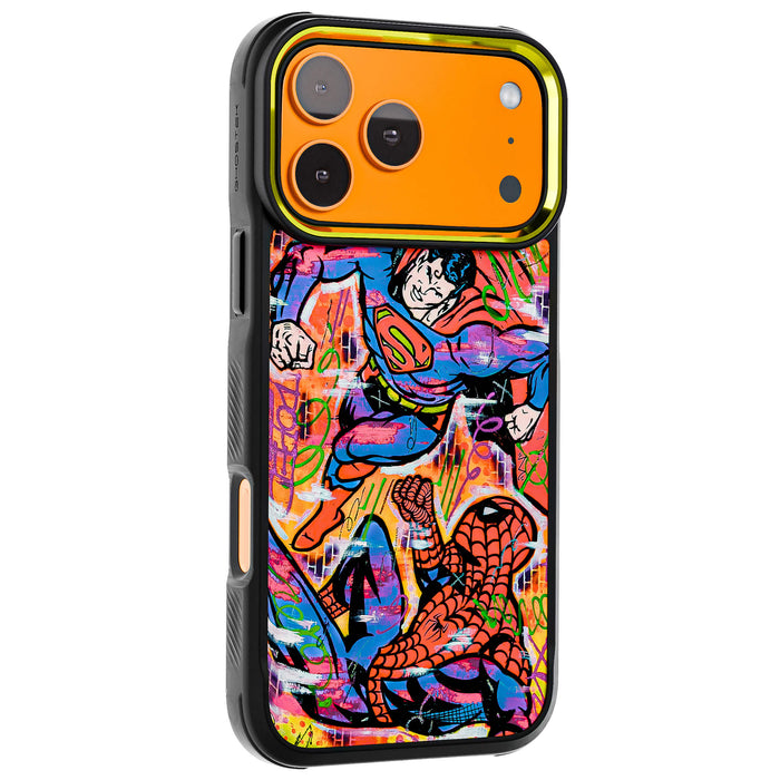 iPhone 17 Pro Max Case Spiderman vs Superman Spraypaint Collab Artwork Phone Cover MagSafe Doped Out M Artist