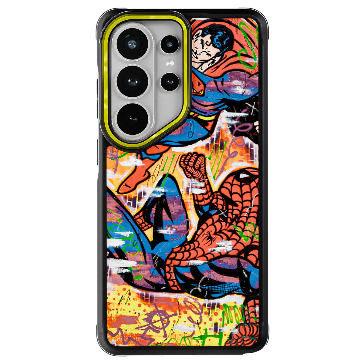 Galaxy S26 Ultra Spiderman vs Superman Spraypaint Artist Artwork Protective Phone Case