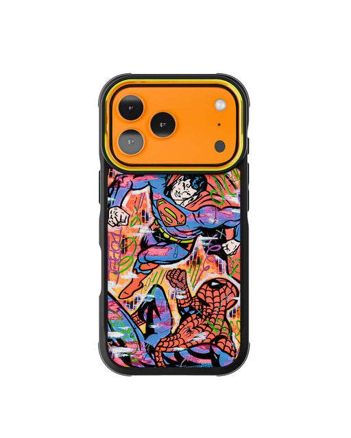 iPhone 17 Pro Spiderman vs Superman Spraypaint Artist Artwork Protective Phone Case