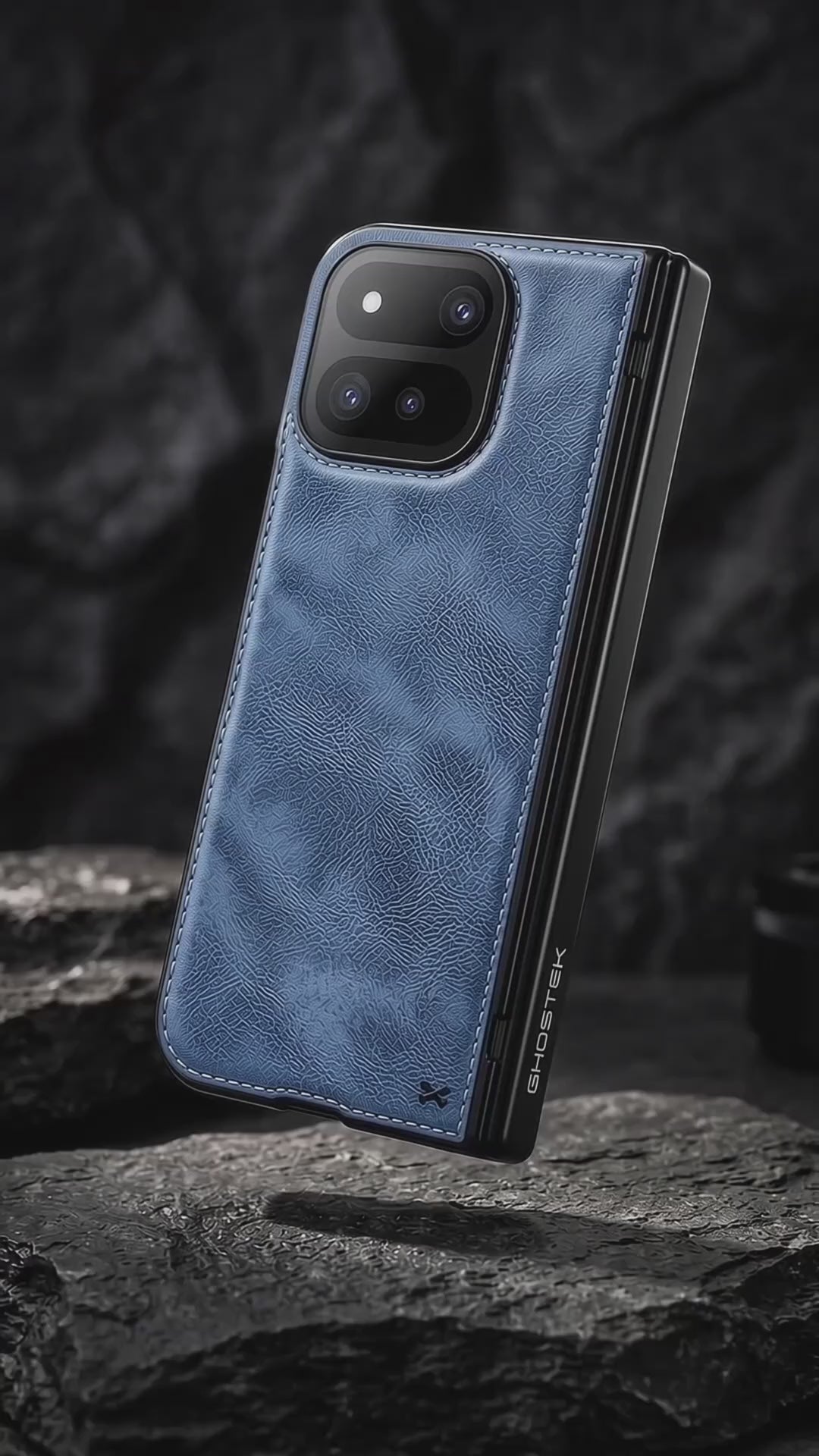 Pixel 11 Pro Fold Case Blue Leather MagSafe Cover with Hinge and Screen Protector
