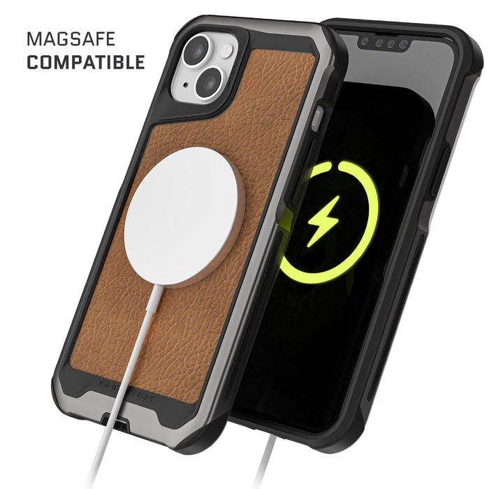 iPhone 14 Phone Case Gray Leather MagSafe