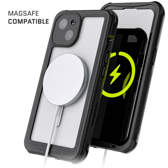 iPhone 13 Pro Max Case Support Wireless Charging,Waterproof with Built-in  Screen Protector Rugged Bumper Wrist Strap Clear Back Cover Case for Apple