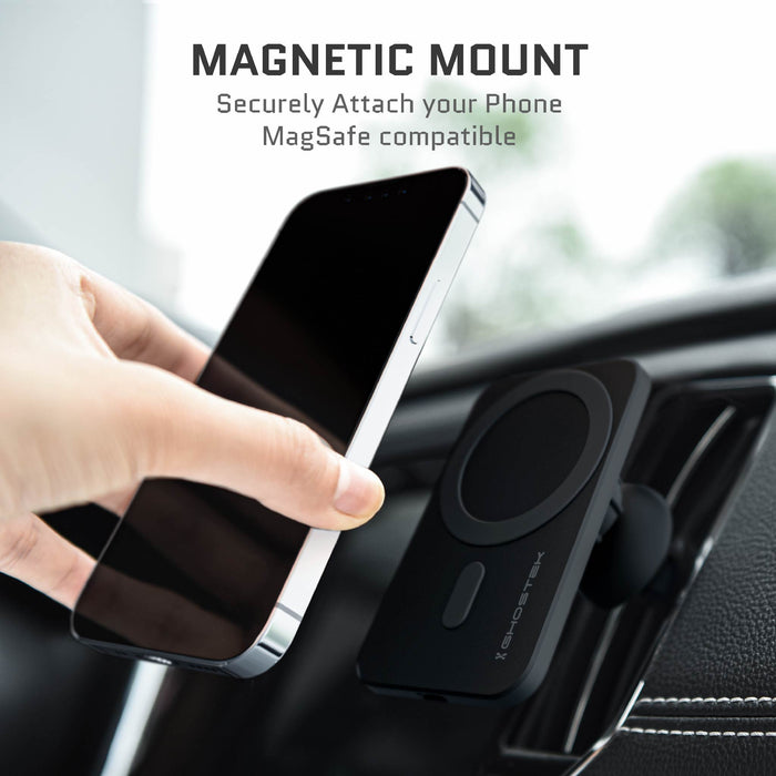 Ghostek NRGmount MagSafe Car Mount Charger iPhone 15W Fast Charging with  Air Vent Clip, Dash Windshield Suction Clamp with Adjustable Arm Designed  for