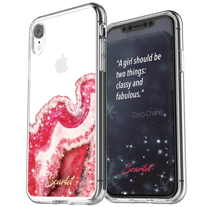 Ghostek Agate Clear Glitter Sparkle Case for iPhone XR, Red